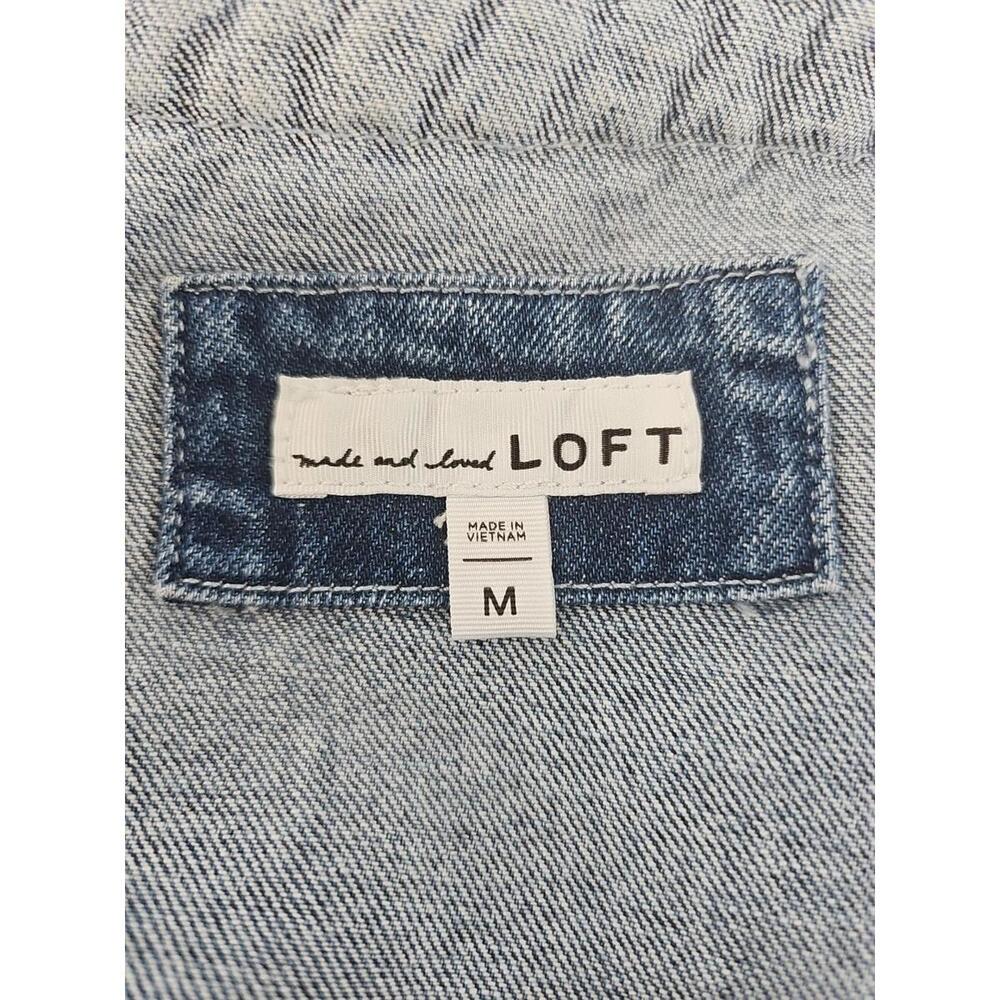Ann‎ Taylor Loft Denim Jacket Medium Braided Hem Jean Jacket Light Indigo - Picture 4 of 6